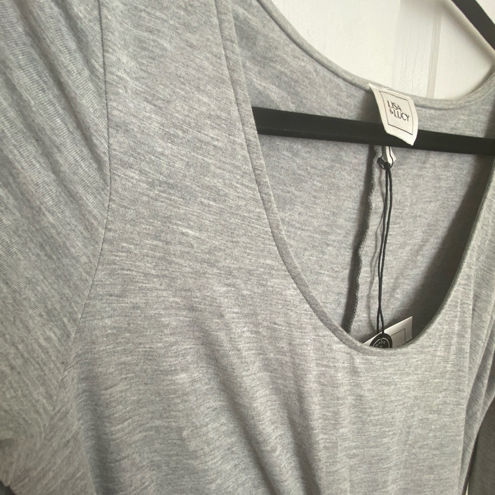Soft Lisa & Lucy Womens Knit Calf Midi Dress Heather Gray L HighLow Tie Front - Picture 6 of 6
